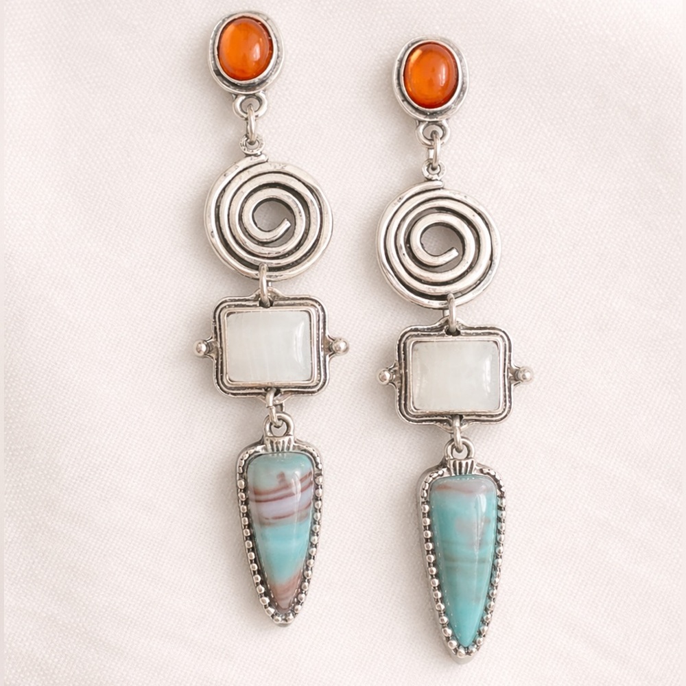 Torrid Silver and Turquoise Dangle Mixed Stone Earrings